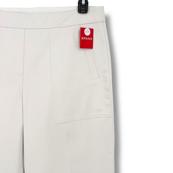 Spanx Cropped Wide Leg White Pants Womens Size XL Pull Faux Deep Pockets - Picture 2 of 6